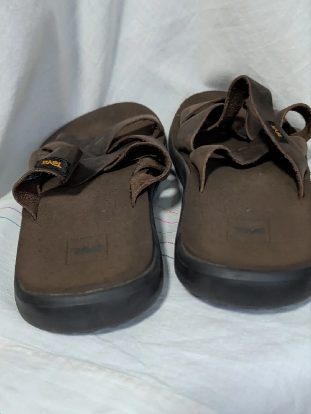 Teva Men's Mush Dark Brown Crisscross Leather Slide Sandals Gorpcore Minimalist